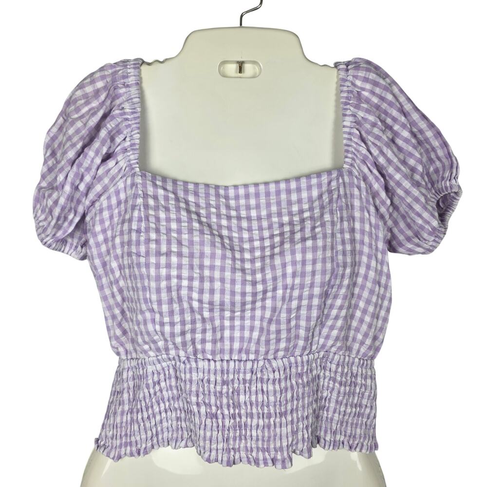✨ NWT Rose & Root Purple Gingham Smocked Puff Sleeve Top M 100% Cotton